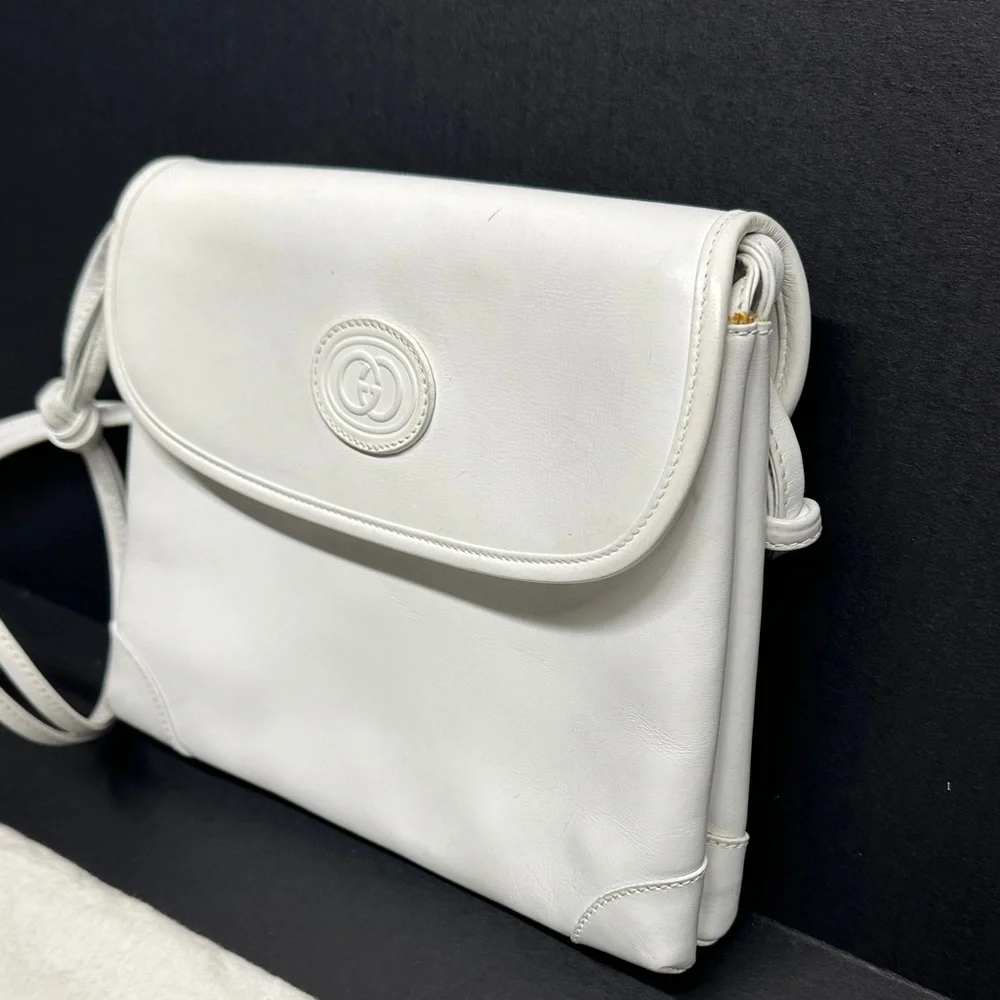 Gucci Purse Shoulder Bag Italian Leather Square White Gold Vintage With Dustbag - Picture 4 of 17